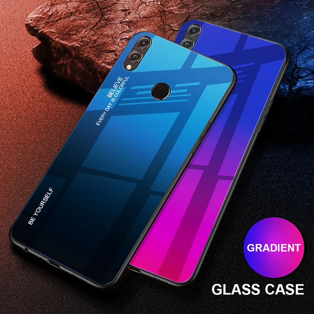 

Gradient Phone Shell For Huawei Y9 Y6 Prime 2018 Y7 Prime 2019 Tempered Glass Case For Honor 7A RU 5.45 7C Pro 5.99 8X Cover