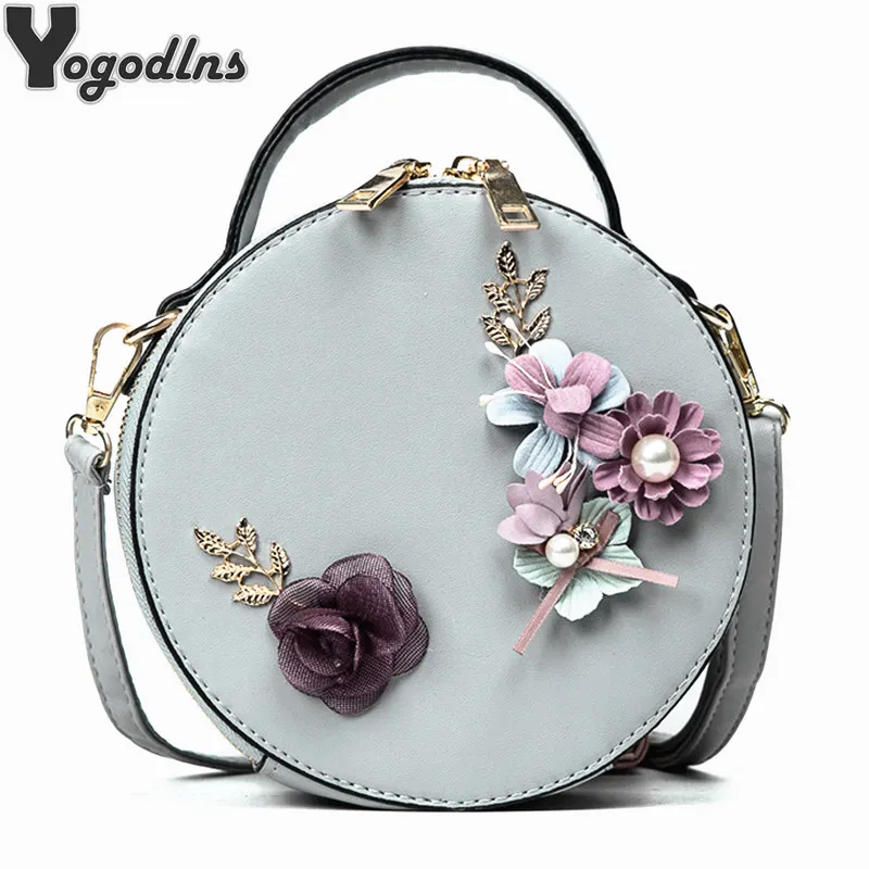 

2019 Fashion Circle Crossbody Bag for Women Female Leather Round Shape Handbag Casual Floral Shoulder Messenger Bag for Girls