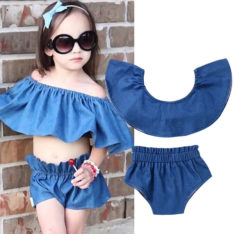 Super Cute Newborn Toddler Baby Girl Off Shoulder Tops+Shorts Outfit