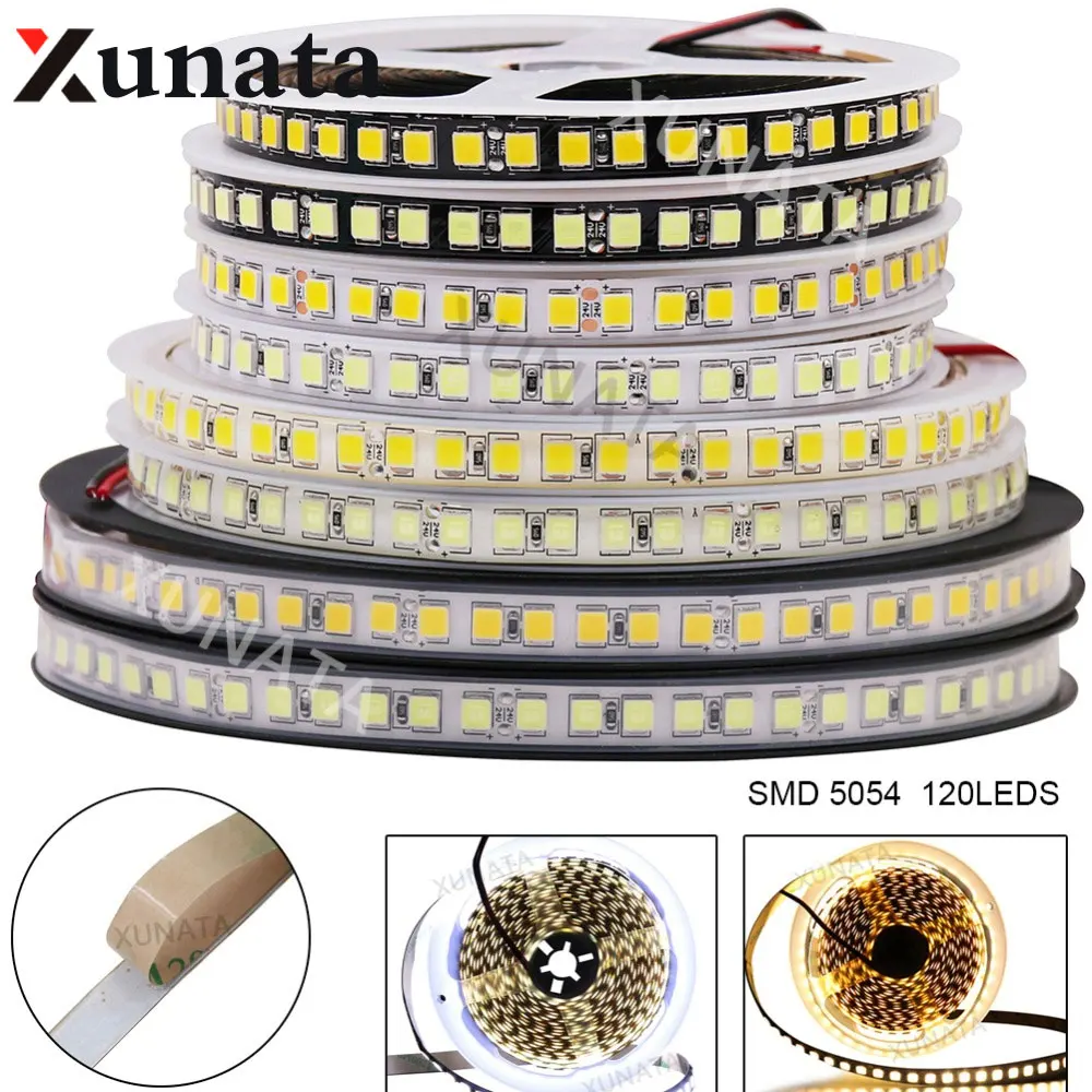 

New 24V led Strip light SMD5054 Waterproof Flexible light 5m 120LED tape light Warm White Black/White PCB under cabinet light
