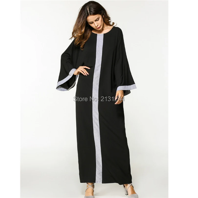 Исламский мусульманский хлопок черный сшитый длинный рукав свободный стиль размера плюс платье Абая в Дубае Турецкая женская одежда