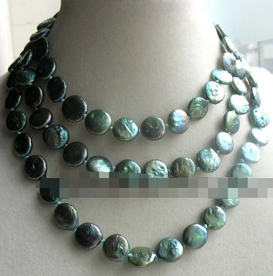 

huij 004903 freshwater pearl green coin 11-13mm necklace 46