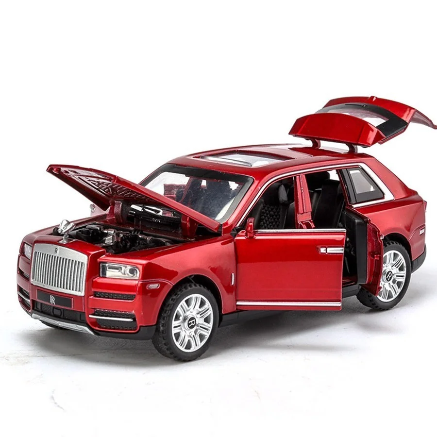 Najtaniej Diecast 132 skala Rolls Royce Cullinan modele samochodów Metal Model dźwięk i światło wycofać SUV dla dzieci 6 drzwi można otworzyć