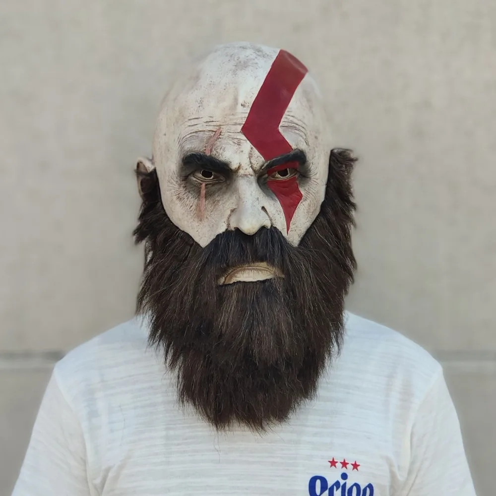 Game God Of War Mask with Beard Cosplay Kratos Horror Latex Masks Helmet Halloween Scary Party Props DropShipping2