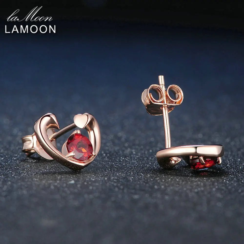 Модные серьги гвоздики LAMOON 0 6 ct 100% с натуральным красным гранатом серебряные