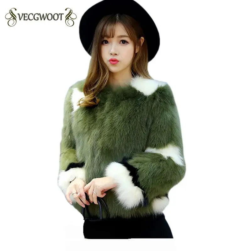 Courte Élégant Veste Qualité Wlx387 Green Haute Rond Renard Patchwork Mode Hiver Slim Nouveaux Col 2019 Femmes Fourrure 60Sxt