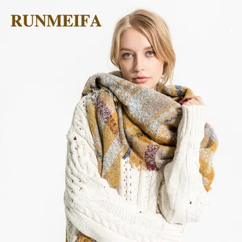

RUNMERFA New Fashion Plaid Winter Women Scarves Pashmina Wool Shawls Vintage Cashmere Wraps Female Echarpe Luxury Tartan Gifts