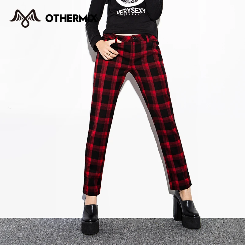 Othermix 2016 Women Pants classic plaid patchwork slim compound fabric ...