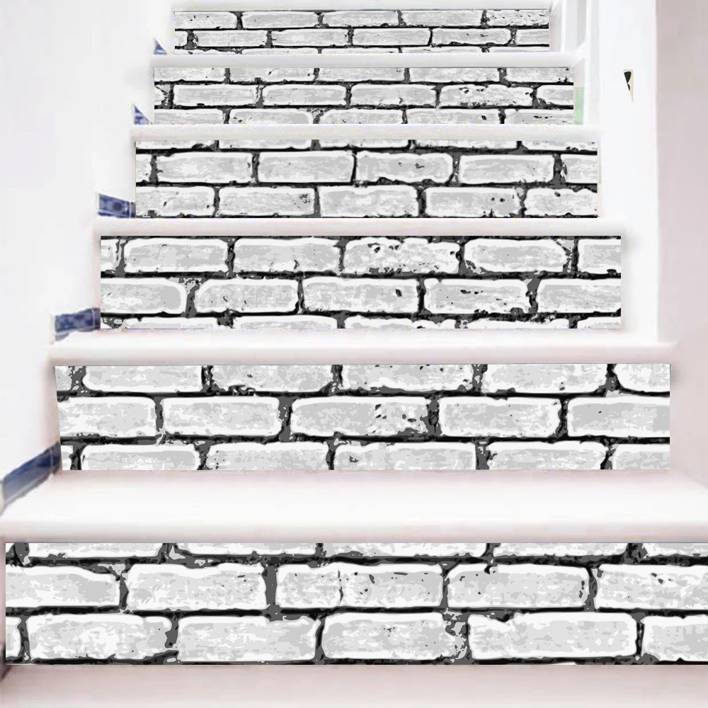 Goedkoop 6 Stks set 18 CM * 100 CM 3D DIY Trappen Stickers Tegel Zwart en wit Baksteen Patroon voor Kamer DIY Decoratie Thuis Vloer Muur foto