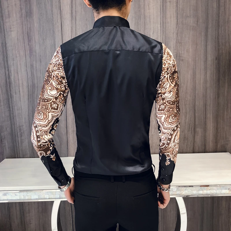 Высококачественная Мужская рубашка с принтом в британском стиле, брендовая Новинка, приталенная повседневная мужская рубашка с длинным рукавом, смокинг для ночного клуба, выпускного бала