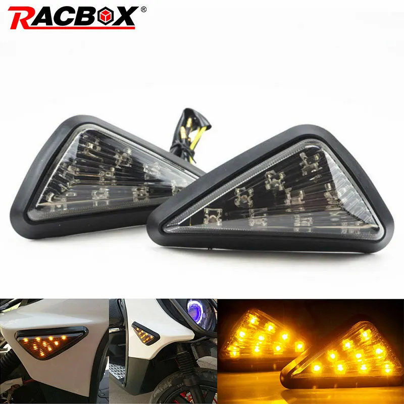 

2pcs Motorcycle Turn Signal Smoke Triangle Flush Mount Turn Signal Indicators Amber LED Light Motorbike Refit Lamp Universal 12V