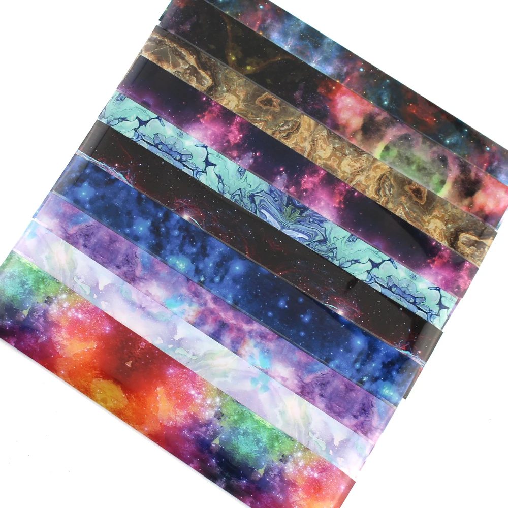 10Pcs/Set Starry Sky Nail Foils Holographic Gradient Transfer Decal Mix Design Nail Stickers Manicure Decoration DIY Wraps