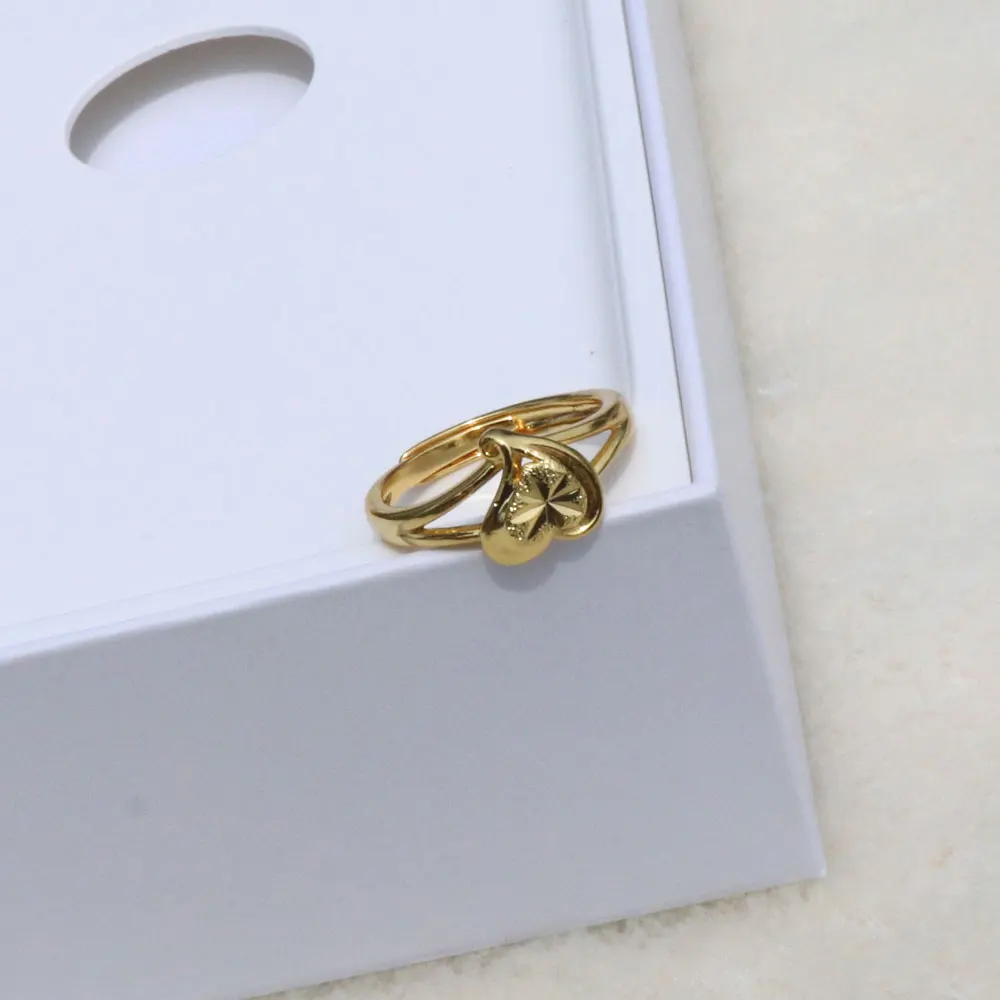 

Polished 24 k Solid Yellow Fine Gold GF Heart Love Ring Women Ladies Open Style Ring