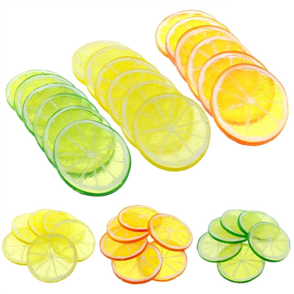 10PCS Lifelike Decorative Artificial Plastic Lemon Slice Home Decor