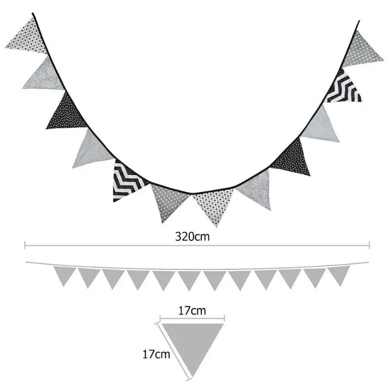 12 флагов 3,2 м специальный черный и белый хлопок ткань овсянка Вымпел флаги баннер гирлянда детский душ/Открытый Палатка украшения