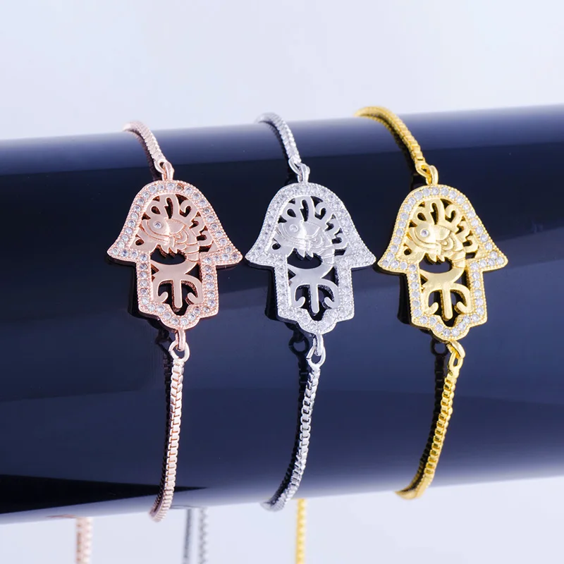 Juya ручной работы Хамса браслеты золотые/серебряные/розовые золотые талисманы браслеты «Фатима» для женщин мужчин счастливое ожерелье от сглаза поставки