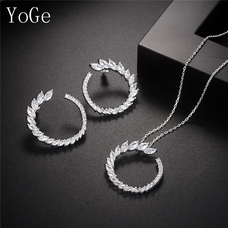 

YoGe Statement Jewelry, Fashion AAA Cubic Zirconia Popular round stud earrings and pendant necklace set for women,S0056