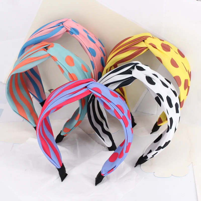 

Fashion Striped Soft Knotted Hairband Headband For Women Lady Bow Wide Hair Hoop Hair Accessories Dot Patchwork Headwear