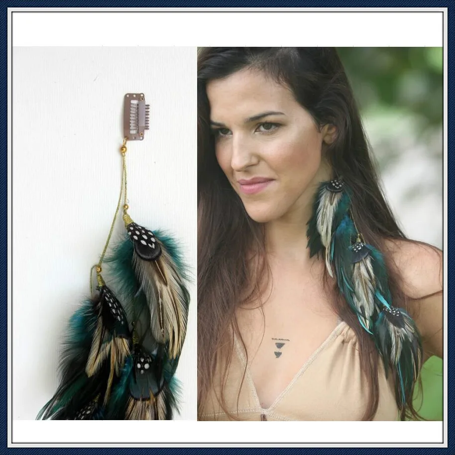 

For Handmade Beautiful Real Feathers Hair Clip Bridal Tribal Hair Accessory 12pcs Sale Metal 9Teeth Clips Black /Brown /Blonde
