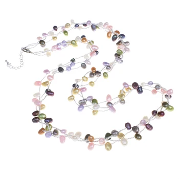 

30inch Natural Freshwater Pearl Sweater Chain Necklace Baroque Teardrop Real Pearl Beads Multi Colored 3 Strands Necklace Women