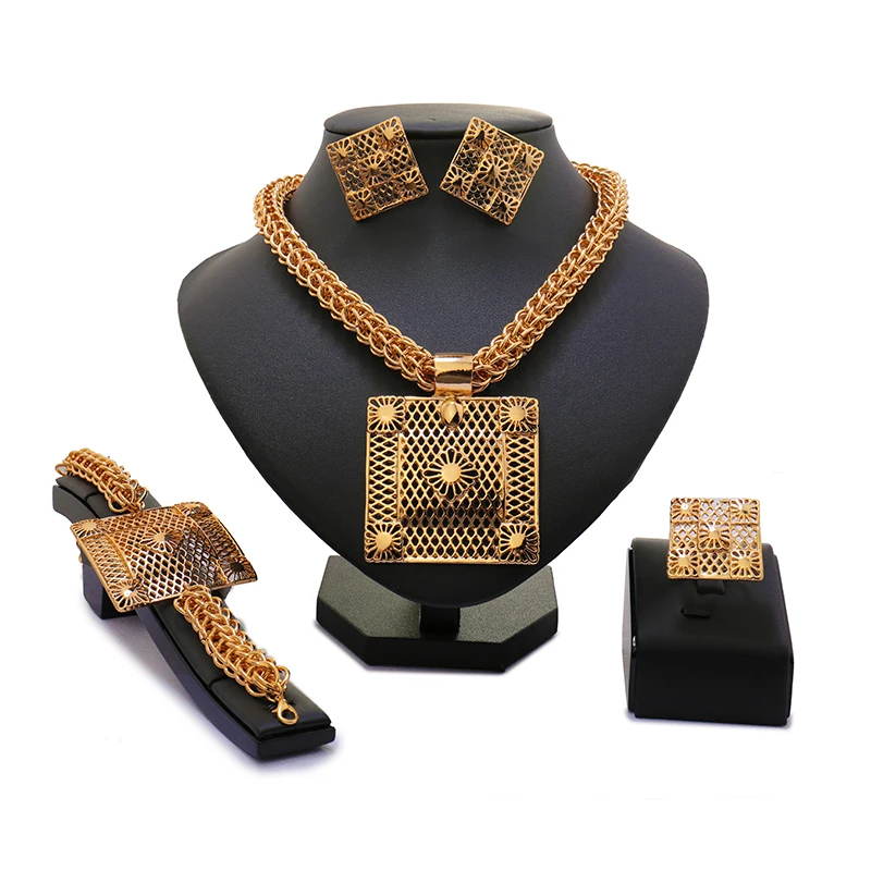 

2018 New Fashion Exquisite Dubai Jewelry Set Luxury Gold-color Big Nigerian Wedding African Beads Jewelry Set Costume Design