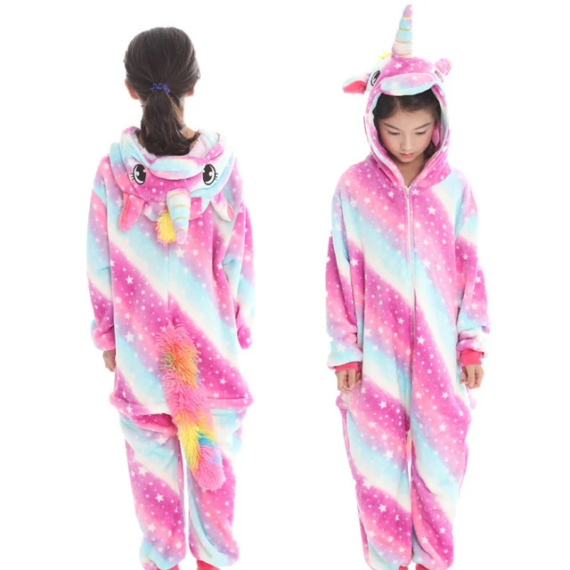 Розовая пижама кигуруми с единорогом и леопардовым принтом; Детские пижамы для мальчиков и девочек; фланелевый комплект одежды для сна с животными; зимние комбинезоны - Цвет: Tenma 7