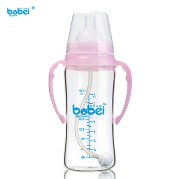 

240ml new born baby kids water milk feeding glass bottle with silicon nipple anti-dust cover and with plastic handle