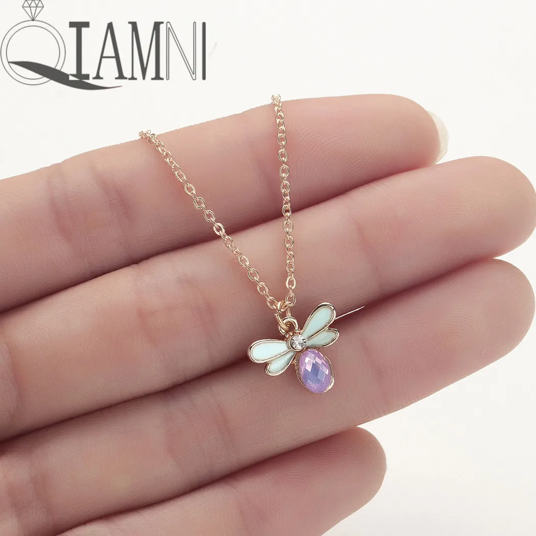 

QIAMNI Colorful Purple Crystal Honeybee Insect Bee Pendant Necklace Chokers Women Girls Lover Gifts Birthday Jewelry Accessories