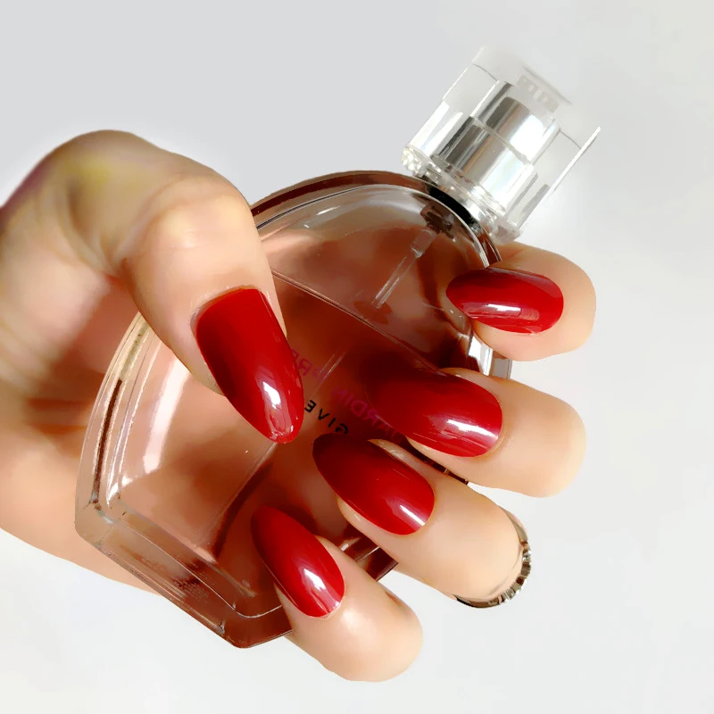 

Elegant 24pcs/set Bright red False nails Stiletto On Nails Pointed Ladies DIY ManicureFake nail on Tips Full Wrap S25