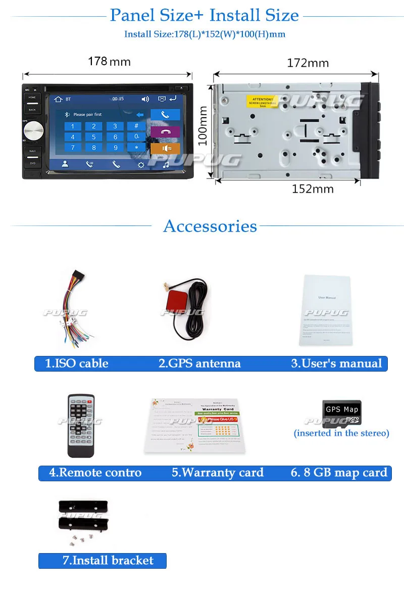 Clearance Double 2 din New universal Car Radio GPS Navigation Double din Car DVD Player Car Bluetooth Stereo video+Free Camera+Free Map 16