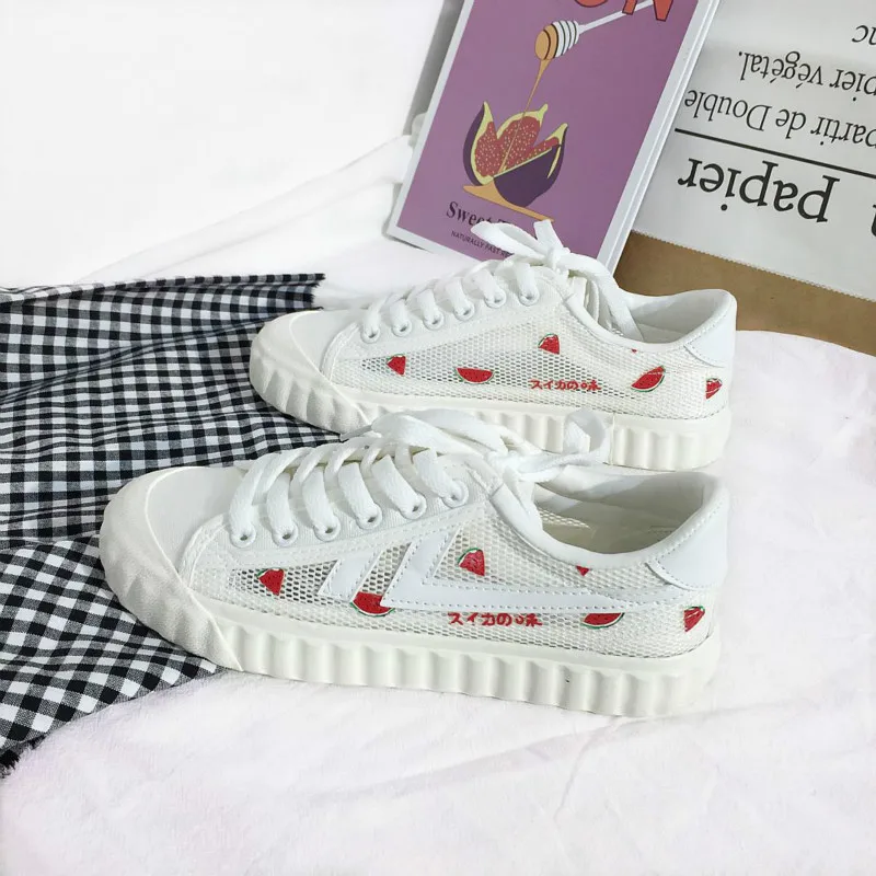 

Women shoes 2019 fashion summer casual ladies shoes hollow Fruit pattern breathable platform flat shoes woman sneakers