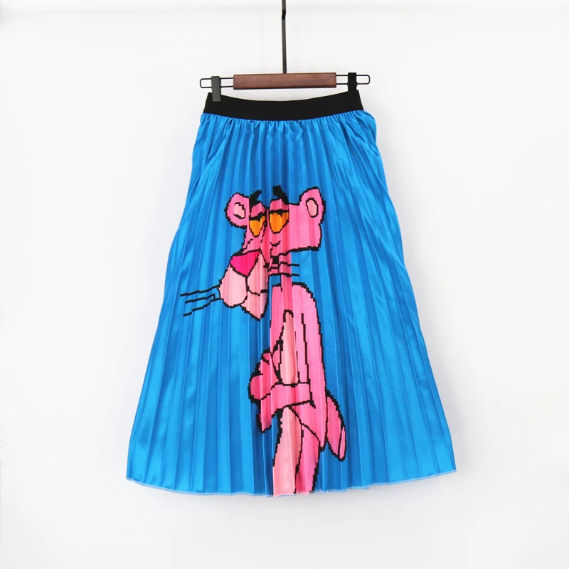 

MNOGCC Fashion Summer Patterns Character Waist Long Skirt Plus Size Women Elastic Waist Cartoon Pleated Skirts Female