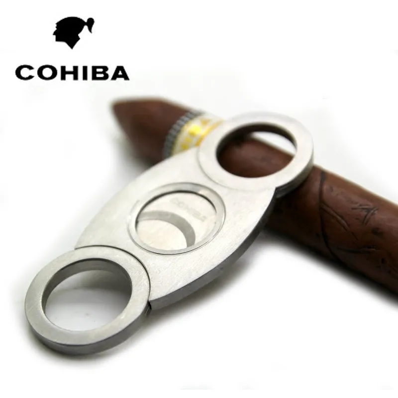 

Classic Pocket Silvery Stainless Steel Double Blade Cigars Scissors Sharp Cigar Cutter With PC Leather Sheath