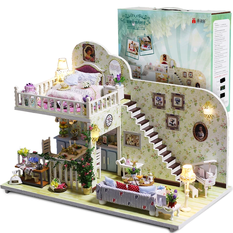 

Doll House Miniature Dollhouse With Furniture Kit Wooden House Miniatures Toys For Children New Year Christmas Gift Color box