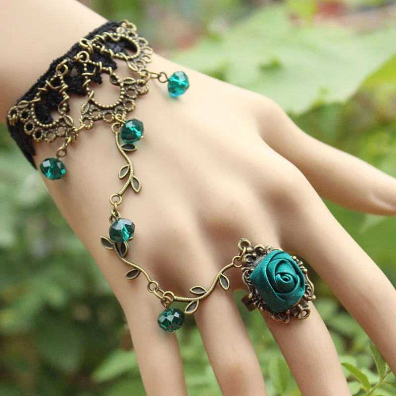 

Women Bracelet Retro Flower Vine Gothic Crystal Jewelry Cameo Lace Flower Bracelet Chain Lolita Gift Lady Jewelry Hand Chain #2