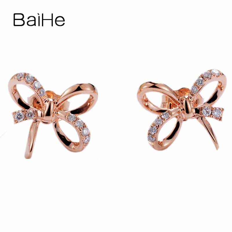 BAIHE для настоящих солидных 14K покрыто розовым золотом 0.14ct H/SI Природные Алмазы