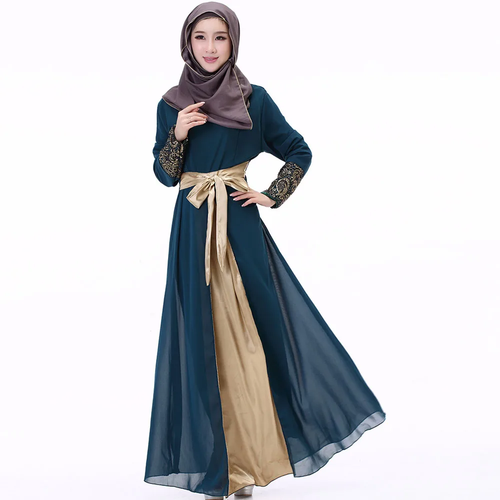 

2019 Dubai Kaftan Dress Muslim Party Abaya Women Arabic Lace Chiffon Patchwork Belt Turkey Islam Prayer Caftan Marocain Dresses