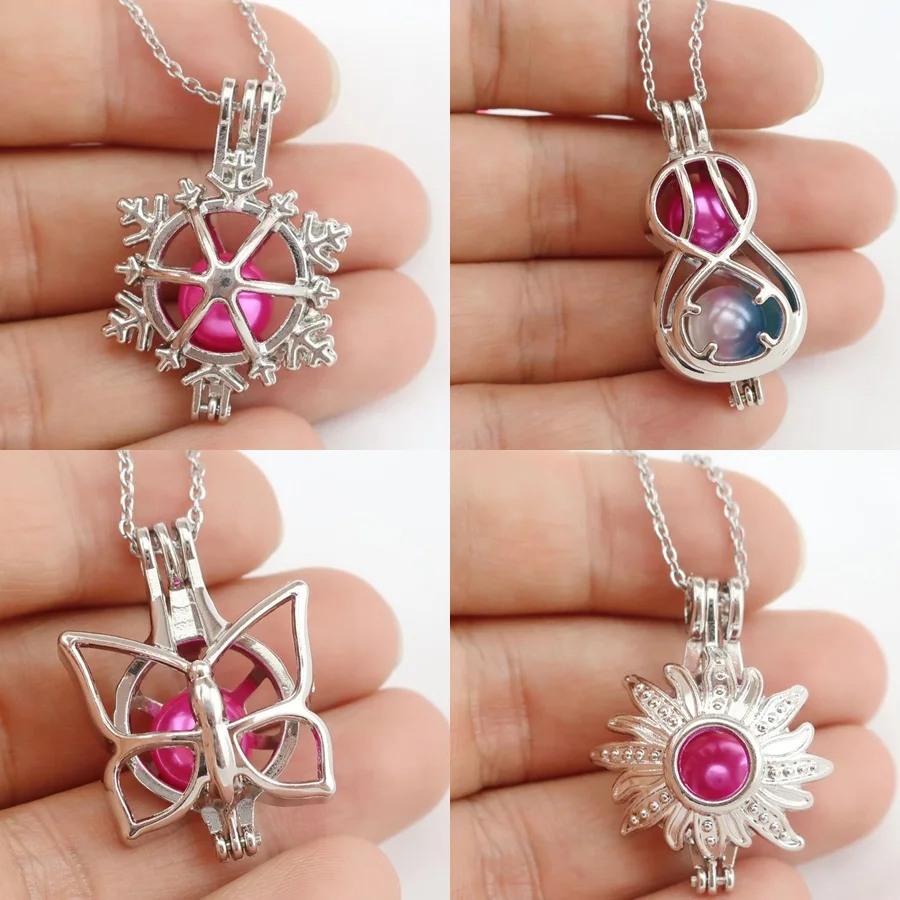 Insect Sun Infinity Snowflake Flower Beads Pearl Cage Necklace Aroma Locket Pendant 50cm Steel Chain Women Gift | Украшения и