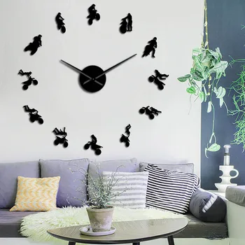 

Dirt Racing Motorcycle Super Dirtbiking Wall Art Stickers DIY Big Wall Clock Wall Decor Slient Sweep Clock Biker Gift