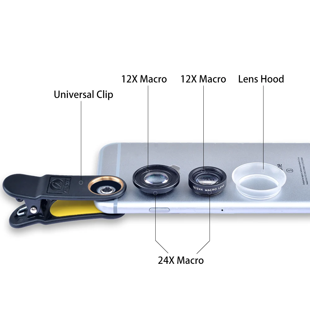 APEXEL 3 в 1 объектив 0.6X широкоугольный объектив с 2 в 1 12-24X макро высокой четкости объектив мобильного телефона для iPhone 7 plus 6 5 1824X