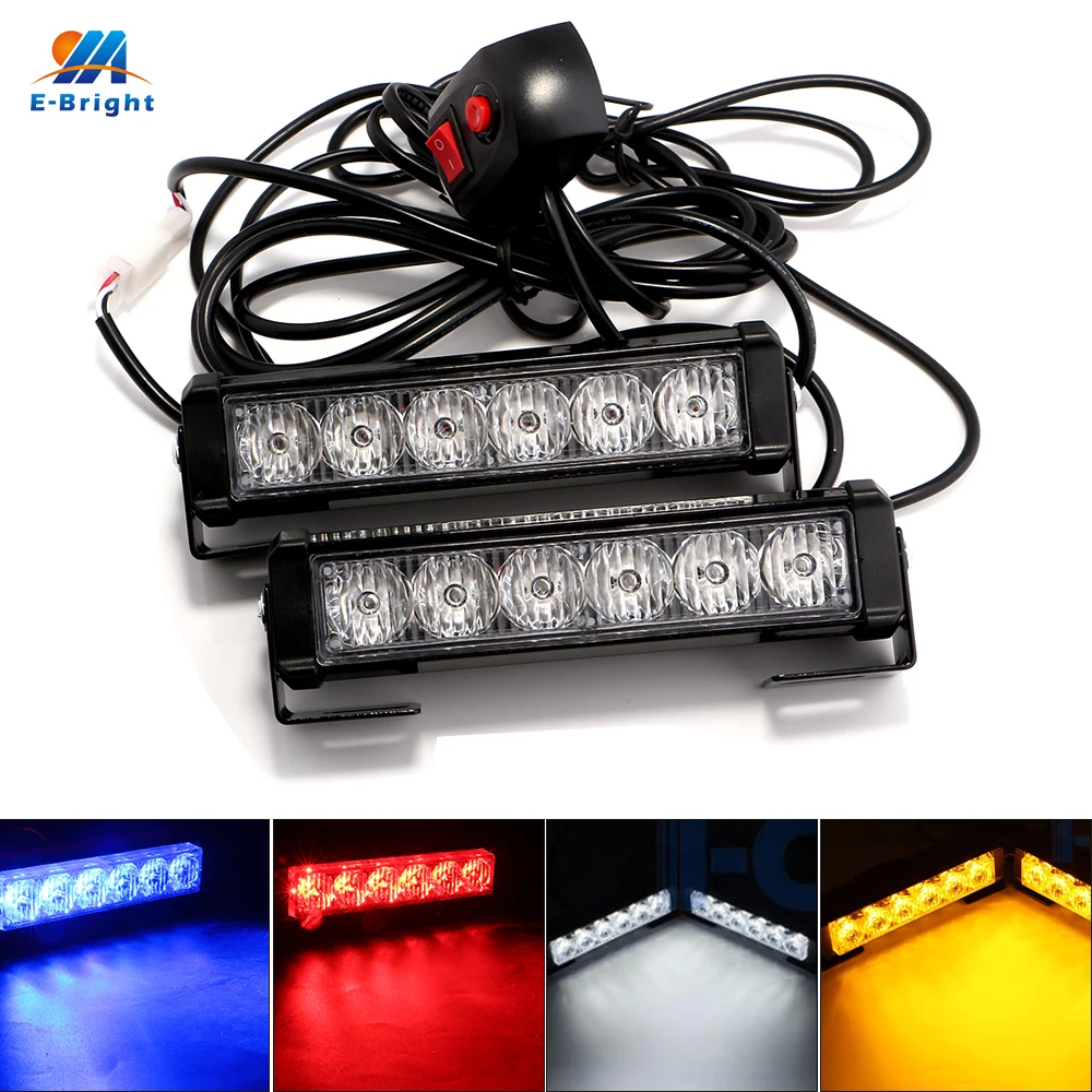 2 PCS LED Car Strobe Flash 2*6 SMD Medium light 12V Warning Lights 8 Modes Memory Daytime