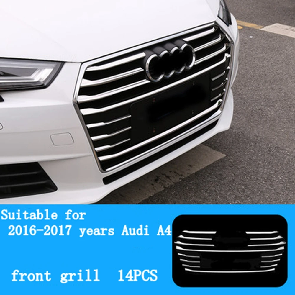 

For Audi A4 B9 2017 ABS Chrome Front Middle Grill Trim Strips Bumper Grille Sticker Covers Auto Accessories 21Pcs