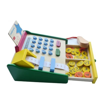 

Kids Pretend Play Simulation Supermarket Cash Register Toys Roleplay Cashier Educational Toys Wooden Model Calculator Scanner