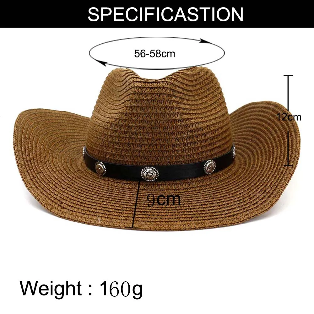 Sun Hat Man Summer Panama Straw Cowbay Casual Beach Wide Brim Outdoor Cap Accessory (4)