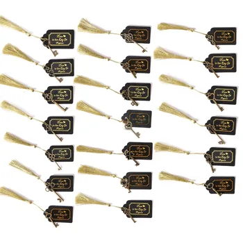 

Mixed 40pcs Wedding Skeleton Keys Charm Antique Bronze Keys & 40pcs Kraft Tags Vintage key wedding favor key with tassel