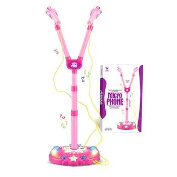 

Children Vertical Type Adjustable Karaoke Machine Toys Two-mike Light for Singing Brainging Musical Instrument Toys for Kids