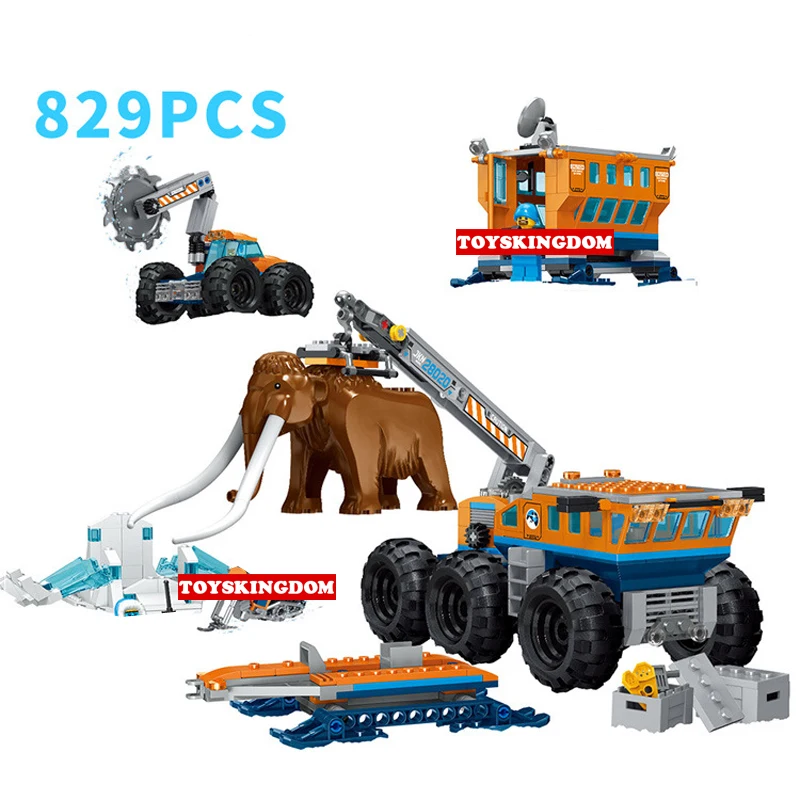 

City arctic mobile expedition base building block Explorer Mammoth elephant figures Cutting machine crane brick 60195 toys