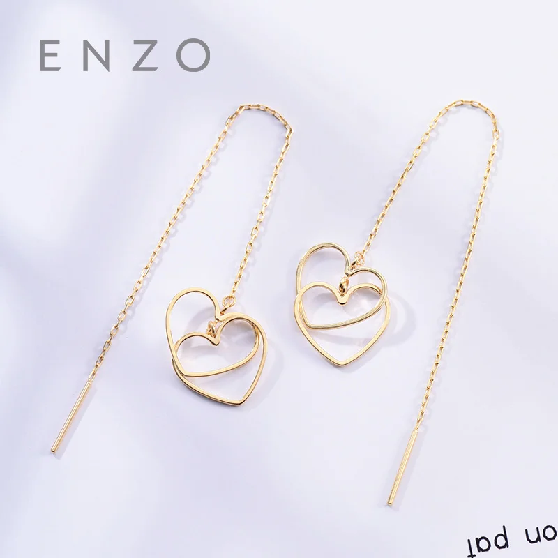 

Real 18K Gold Jewelry Heart Earring Women Miss Girls Gift Party Female Ear Wire Drop Earrings Solid Hot Sale New Good Trendy