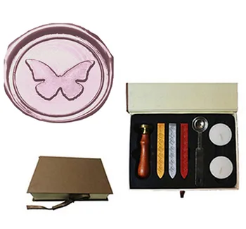 

Vintage Butterfly Custom Picture Logo Wedding Invitation Wax Seal Sealing Stamp Sticks Melting Spoon gift Box Set Kit