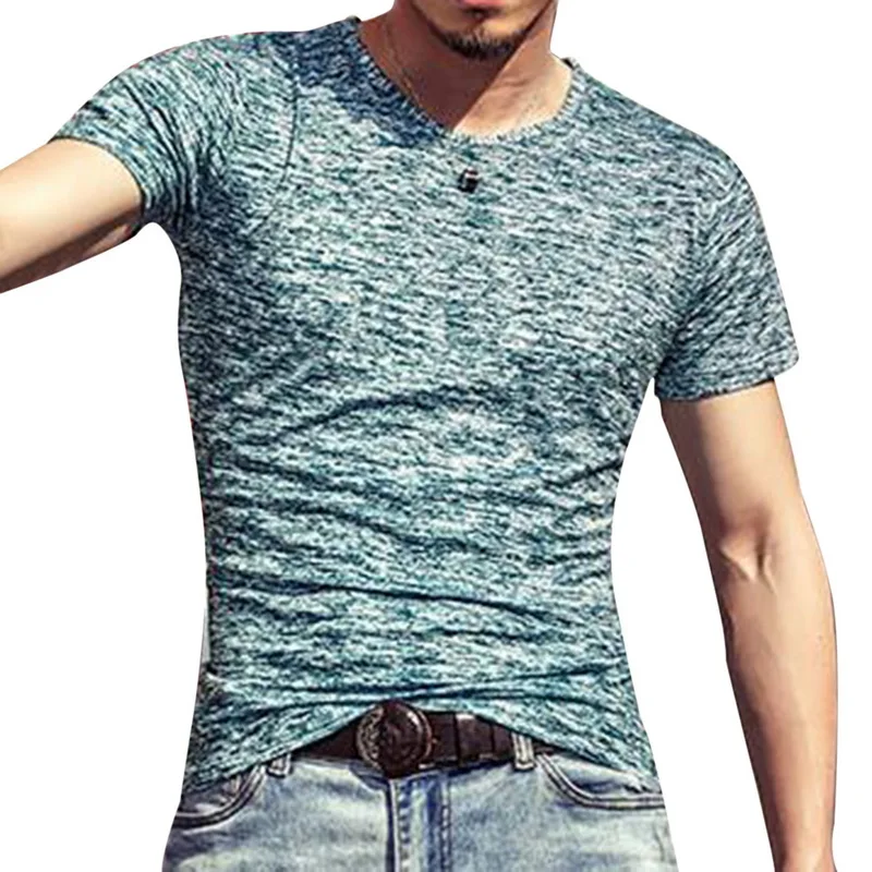 NIBESSER летняя футболка, топ для мужчин, футболки размера плюс, простые футболки с длинным рукавом, футболка с коротким рукавом, Тонкий Топ, футболки, сорочка - Цвет: Short Sleeve Blue2